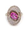 A 14 Karat Bicolor Gold, Pink Sapphire and Diamond Ring,