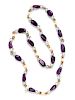 A Yellow Gold, Amethyst and Cultured Pearl Bead Necklace,