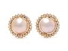 A Pair of Yellow Gold, Mabe Pearl and Diamond Earrings,