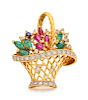 An 18 Karat Yellow Gold, Diamond and Multigem Basket Brooch,