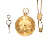 A Yellow Gold Open Face Pocketwatch and Chain,
