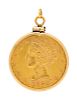 A 14 Karat Yellow Gold and US $5 Dollar Liberty Head Coin Pendant,