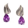 A Pair of Sterling Silver and Amethyst Earclips, Tiffany & Co., Circa 1989,