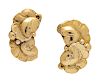 A Pair of Gilt Sterling Silver Floral Motif Earclips, Harald Nielson for Georg Jensen,
