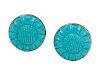 A Pair of Sterling Silver and Turquoise Flower Motif Earclips, Stephen Dweck,
