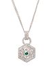 A 14 Karat White Gold, Emerald and Diamond Necklace,