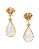 A Pair of 18 Karat Bicolor Gold, Cultured Mabe Pearl and Diamond Earclips,