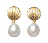A Pair of Bicolor Gold and Cultured Pearl Drop Earrings,