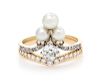 A Yellow Gold, Platinum, Diamond and Pearl Ring,