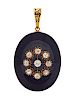 A Victorian Yellow Gold, Onyx, Diamond and Enamel Mourning Pendant,