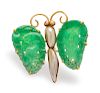 A 14 Karat Yellow Gold, Jade and Cultured Pearl Butterfly Brooch,