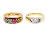 A Collection of 14 Karat Yellow Gold and Multigem Rings,