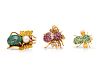 A Collection of 14 Karat Yellow Gold and Gemstone Insect Brooches,