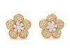 A Pair of 14 Karat Yellow Gold and Diamond Simulant Earclips,