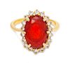 A Yellow Gold, Fire Opal and Diamond Ring,