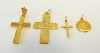 Three 18k Yellow Gold Crosses + Charm
