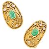 An emerald and diamond 18K yelloe gold pair of earrings.