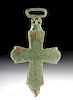 Large Byzantine Bronze Reliquary Cross Pendant