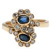 Ring in 18 Karat Gold with Diamonds and Sapphires 
