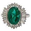 Emerald Ring in 14 Karat White Gold with Diamonds 