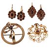 Brooches and Earrings in Karat Gold with Garnets 