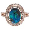Black Opal Ring in Rose Gold with Diamonds 