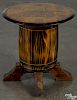 Pine end table with fly fishing motif, signed G. J. Parker and dated 1979, with creel, fly rod