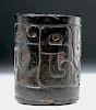 Important Chavin Carved Stone Cup - Feline & Serpent