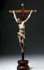 18th C. Mexican Wood Cristo, Original Cross w/ Silver