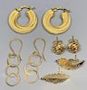 Four Pairs of 14K Yellow Gold Earrings