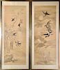Pair of Asian Silk Paintings with Embroidery