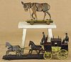 Wood horse drawn pull toy with carriage and figur