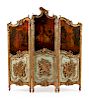 A Louis XV Style Carved, Painted and Parcel Gilt Three-Panel Screen