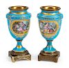 A Pair of Sevres Style Gilt Bronze Mounted Porcelain Vases