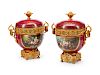 A Pair of Sevres Style Gilt Metal Mounted Porcelain Urns