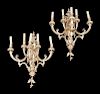 A Pair of Neoclassical Style Silvered Bronze Five-Light Sconces