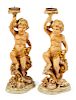 A Pair of Venetian Painted Figural Candlesticks