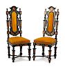 A Pair of Italian Marble Inlaid Ebonized Side Chairs