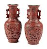 A Pair of Chinese Carved Red Lacquer Vases