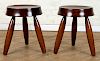 PAIR MODERN WOOD STOOLS WITH CONCAVE SEATS