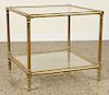 2 TIERED BRASS GLASS BAMBOO SIDE TABLE 1970