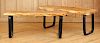 PAIR IRON BENCHES WOOD TOPS FREE FORM EDGES