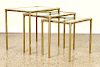 NEST OF 3 BRASS BAMBOO FORM GLASS TOP TABLES 1920
