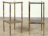 PAIR 2-TIER BRASS ENDS TABLES CLEAR SMOKED GLASS
