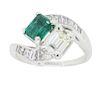 Platinum Emerald and Diamond Bypass Ring