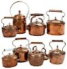 Eight Copper Hot Water Kettles