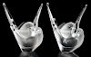 Two Lalique Sylvie Frosted Glass Bird Vases