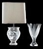 Lalique Frosted Glass Lamp and Vase