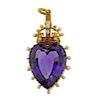 Victorian 14K Gold Purple Stone Pearl Heart Pendant