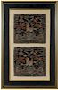Pair Framed Chinese Embroidered Rank Badges